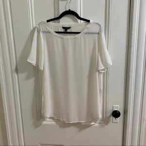 Banana Republic White Short Sleeve High Low Hem Blouse, Women's Large